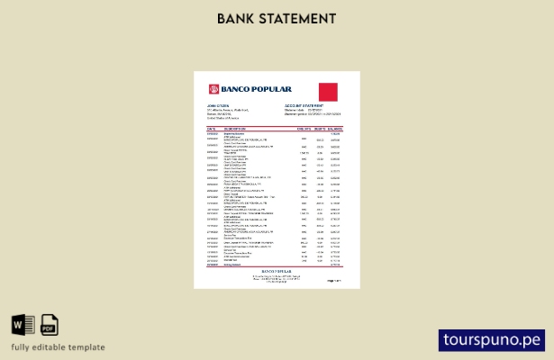 listo para imprimir plantilla de Excel de extracto bancario de Portugal Banco Po